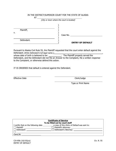Form CIV-856 Entry of Default - Alaska