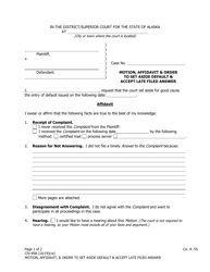 Document preview: Form CIV-858 Motion, Affidavit, & Order to Set Aside Default & Accept Late Filed Answer - Alaska