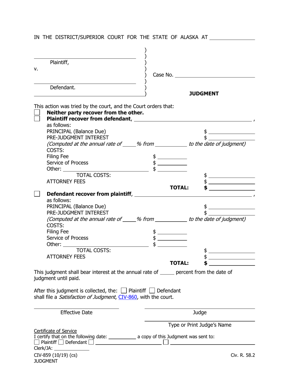 Form CIV-859 Judgement - Alaska, Page 1
