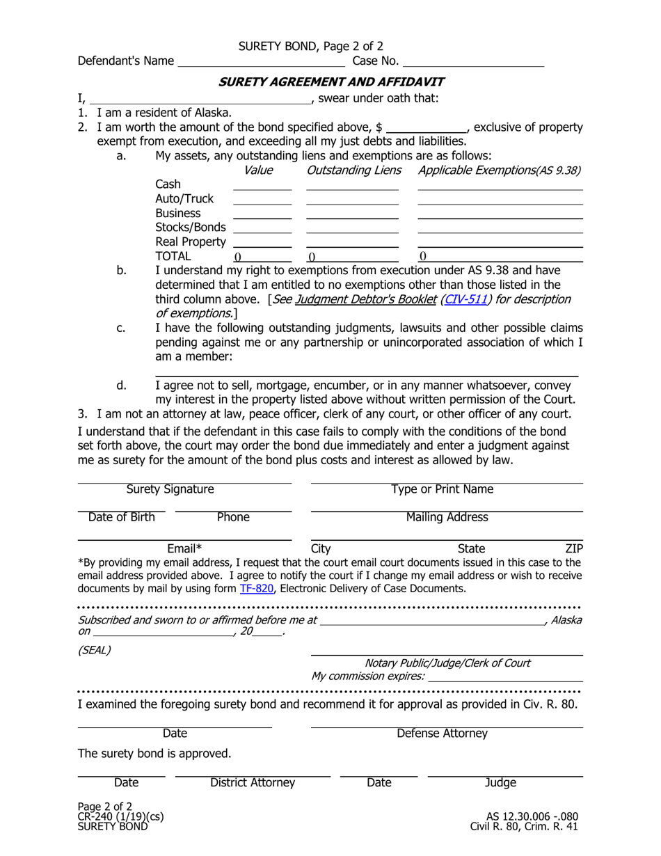 Form CR-240 - Fill Out, Sign Online and Download Fillable PDF, Alaska ...