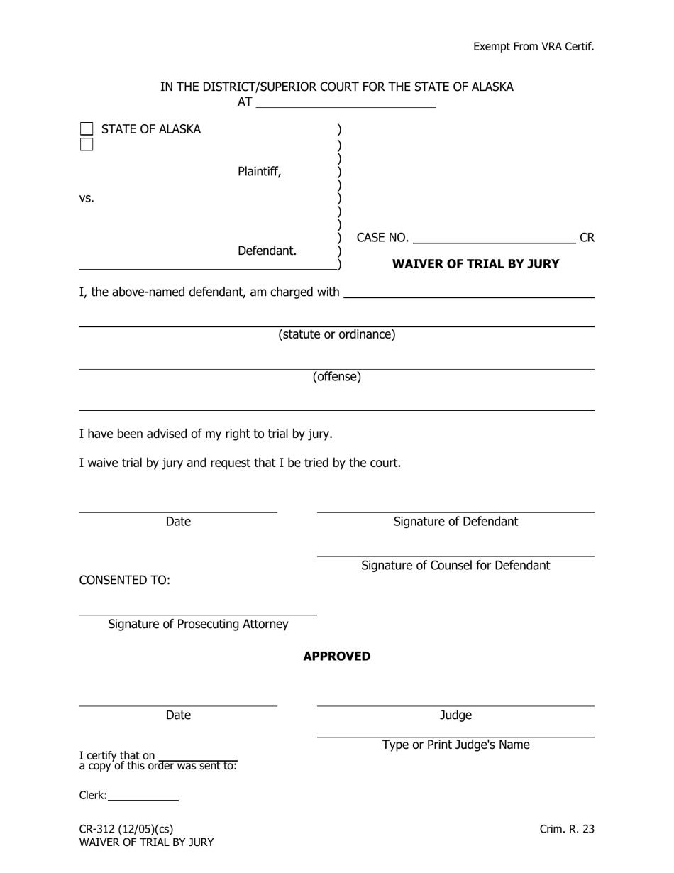 Form CR 312 Fill Out Sign Online and Download Fillable PDF Alaska