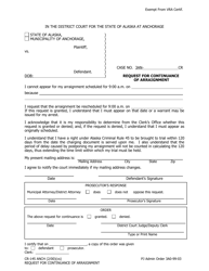 Document preview: Form CR-145 ANCH Request for Continuance of Arraignment - Municipality of Anchorage, Alaska