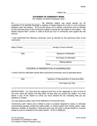Document preview: Form CR-775 Statement of Community Work (For Violation of Alcohol Possession Laws) - Alaska