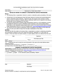Document preview: Form CR-810 2JD Notice of Intent to Conduct a Restorative Justice Proceeding - Alaska