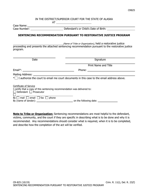 Form CR-825  Printable Pdf