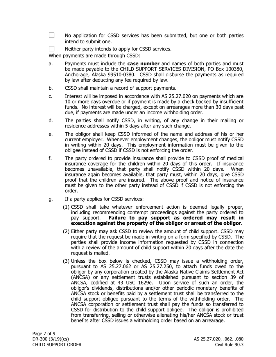 Form DR-300 Child Support Order - Alaska, Page 7