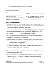 Form DR-344 Notice of Registration of Support Order From Another State - Alaska