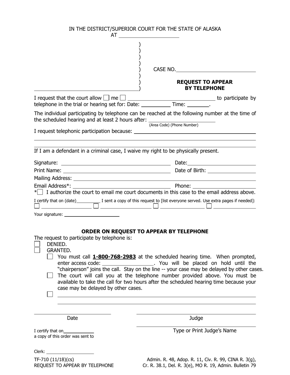 Form TF-710 Request to Appear by Telephone - Alaska, Page 1