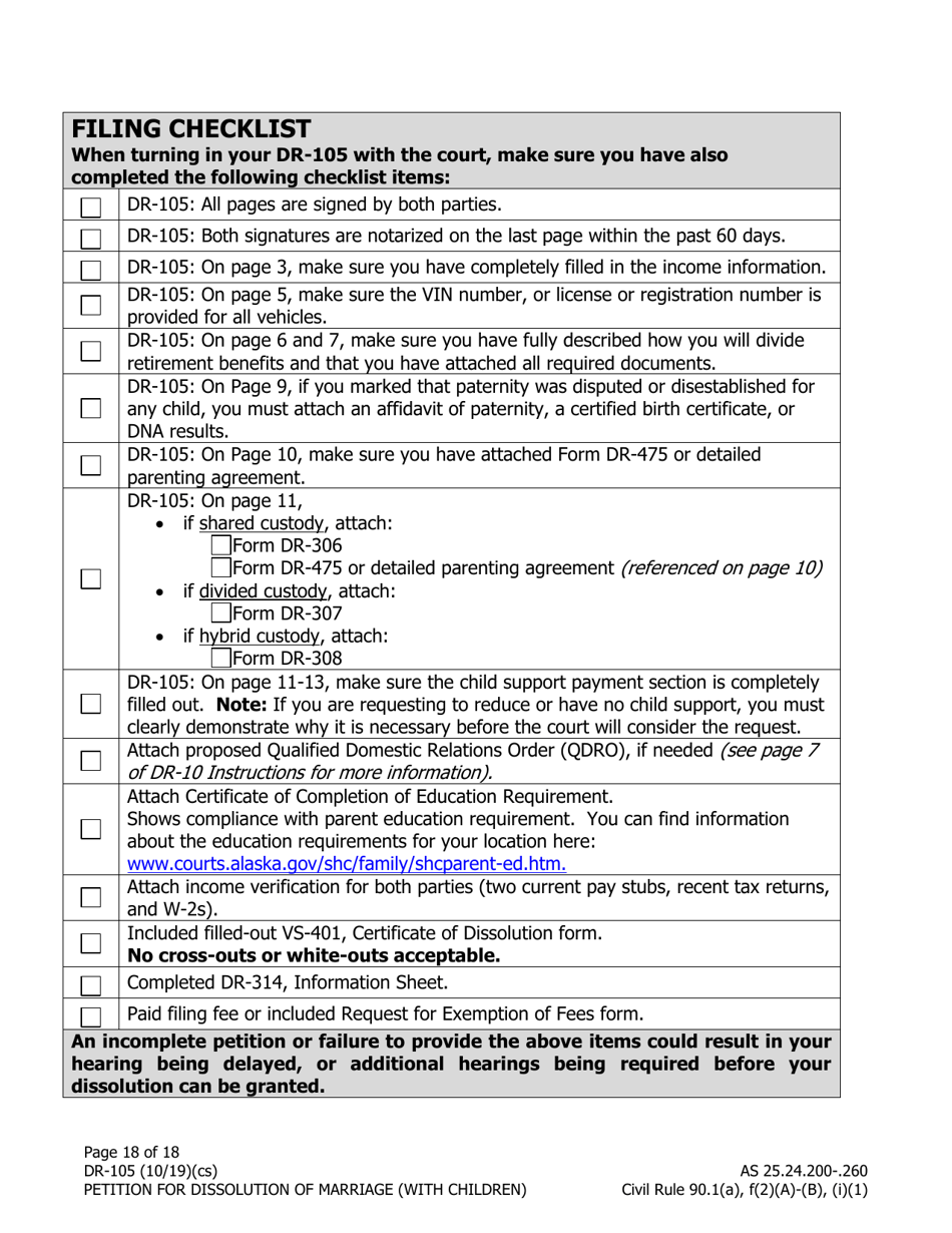 Form DR-105 Petition for Dissolution of Marriage (With Children) - Alaska, Page 18