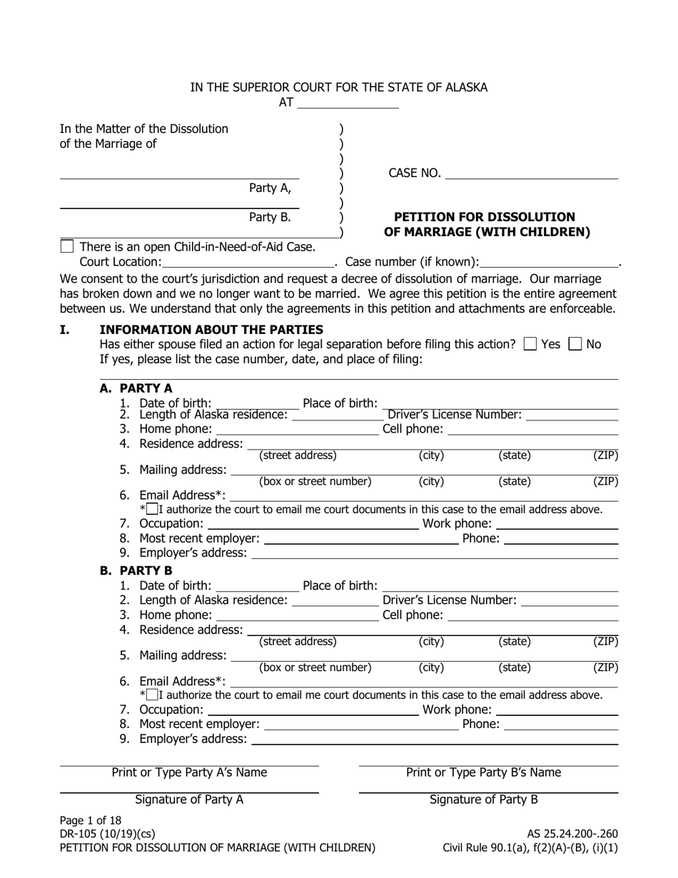 Form DR-105 Petition for Dissolution of Marriage (With Children) - Alaska, Page 1