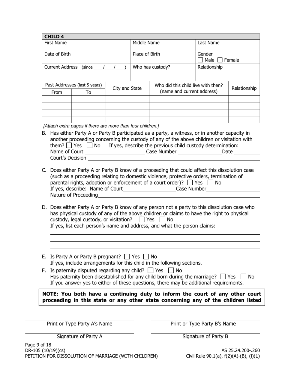 Form DR-105 Petition for Dissolution of Marriage (With Children) - Alaska, Page 9