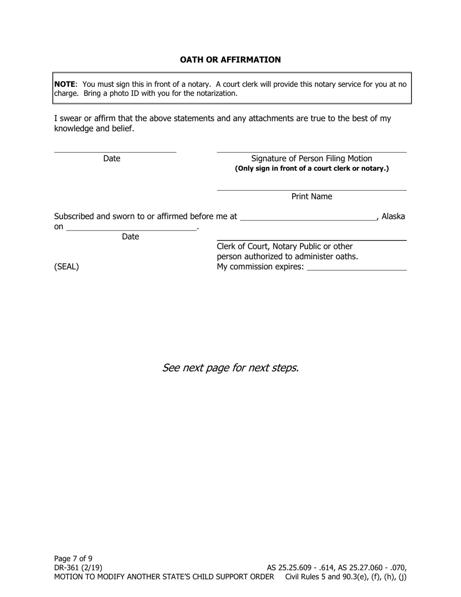 Form DR-361 Motion to Modify Another States Child Support Order - Alaska, Page 7