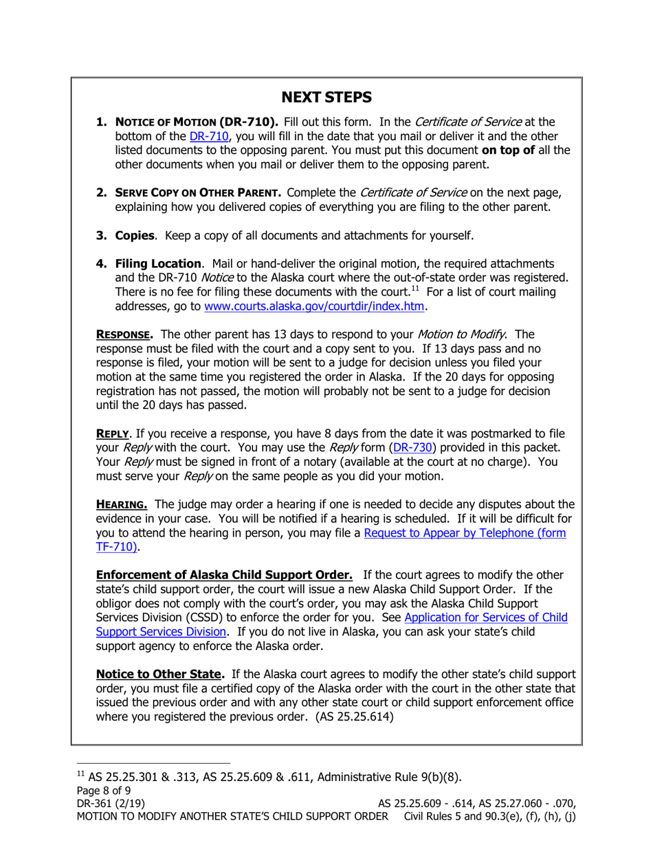 Form DR-361 Motion to Modify Another States Child Support Order - Alaska, Page 8