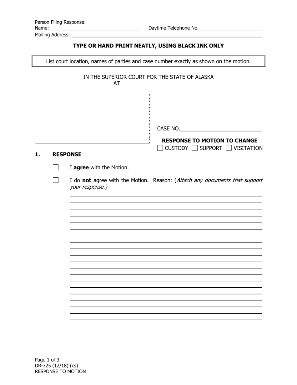 Form DR-725 Response to Motion - Alaska, Page 1