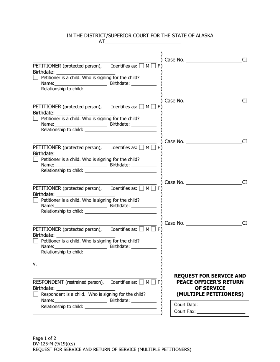 Form DV-125-M Request for Service of Protective Order Documents (Multiple Petitioners) - Alaska, Page 1