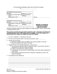 Document preview: Form DV-133 Request to Dissolve Protective Order (One Petitioner) - Alaska