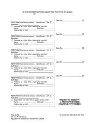 Document preview: Form DV-133-M Request to Dissolve Protective Order (Multiple Petitioners) - Alaska