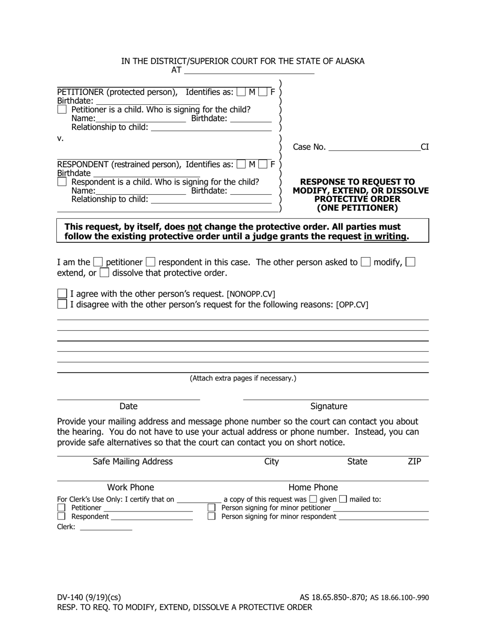 Form DV-140 Download Fillable PDF or Fill Online Response to Request to ...