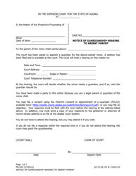 Document preview: Form PG-624 Notice of Guardianship Hearing to Absent Parent - Alaska