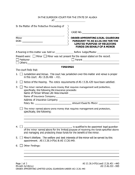 Document preview: Form PG-665 Order Appointing Legal Guardian Pursuant to as 13.26.440 for the Limited Purpose of Receiving Funds on Behalf of a Minor - Alaska