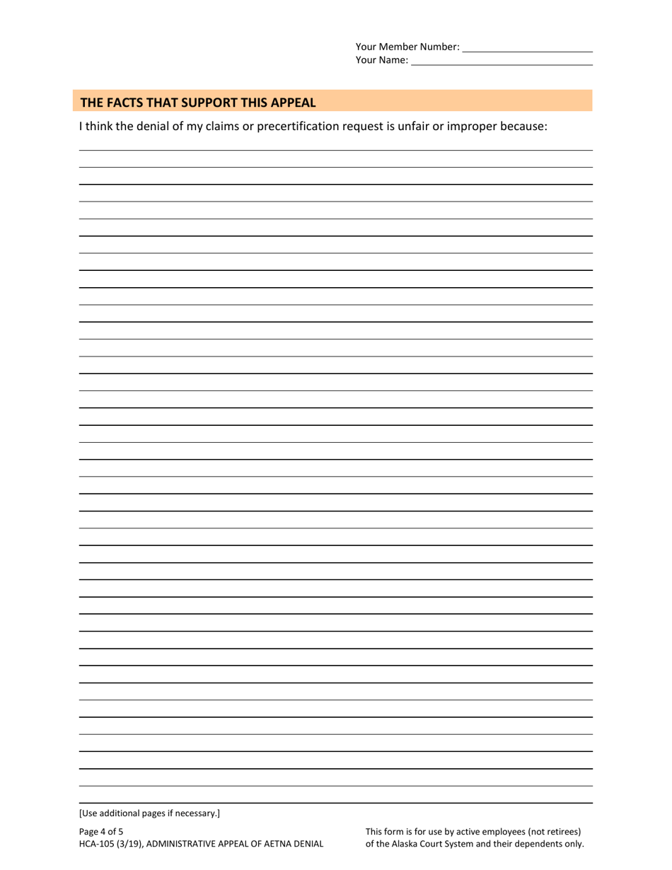 Form HCA-105 Appeal of Health Claim or Precertification Denial - Alaska, Page 4