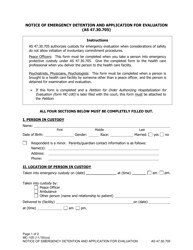 Form MC-105 Notice of Emergency Detention and Application for Evaluation - Alaska