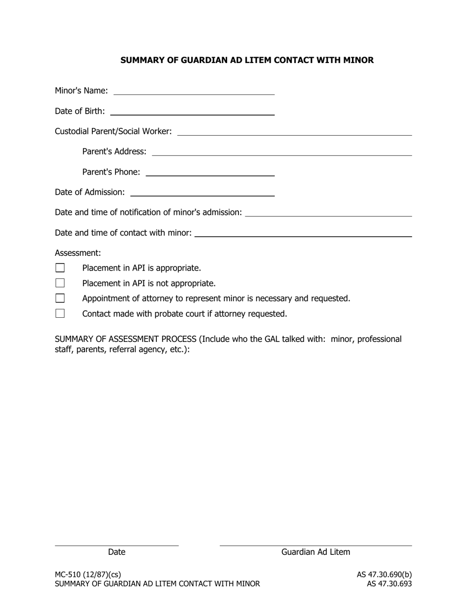 Form MC510 Fill Out, Sign Online and Download Fillable PDF, Alaska