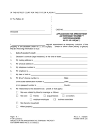 Document preview: Form P-130 Application for Appointment as Temporary Property Custodian Under as 22.15.110(A)(3) - Alaska