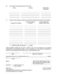 Form P-130 Application for Appointment as Temporary Property Custodian Under as 22.15.110(A)(3) - Alaska, Page 2