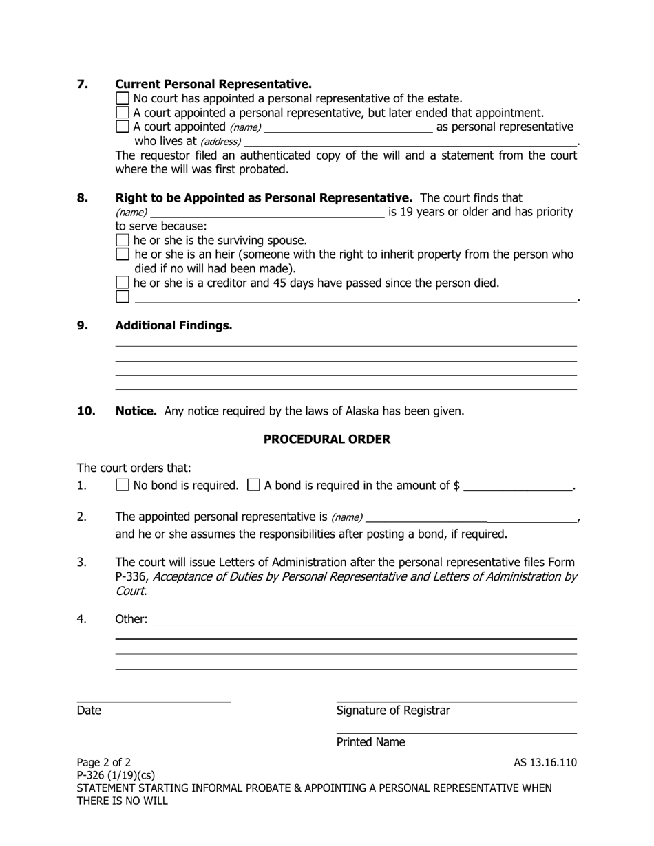 Form P-326 - Fill Out, Sign Online and Download Fillable PDF, Alaska ...