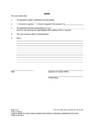 Form P-331 Order Starting Formal Probate and Appoint a Personal Representative When There Is No Will - Alaska, Page 3