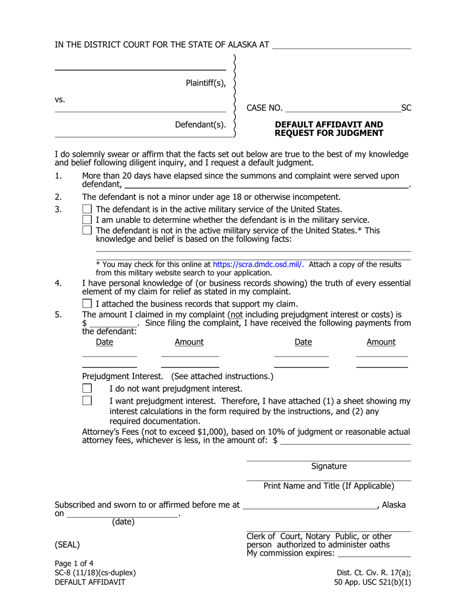 Form SC-8 Download Fillable PDF or Fill Online Default Affidavit and ...