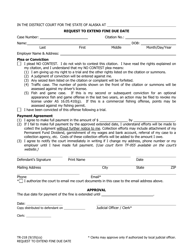 Document preview: Form TR-218 Request to Extend Fine Due Date - Alaska