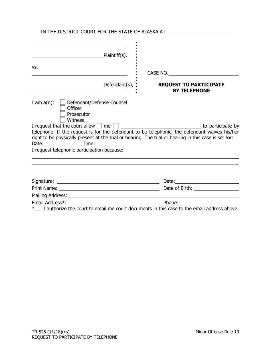 Form TR-525 Request to Participate by Telephone - Alaska, Page 1