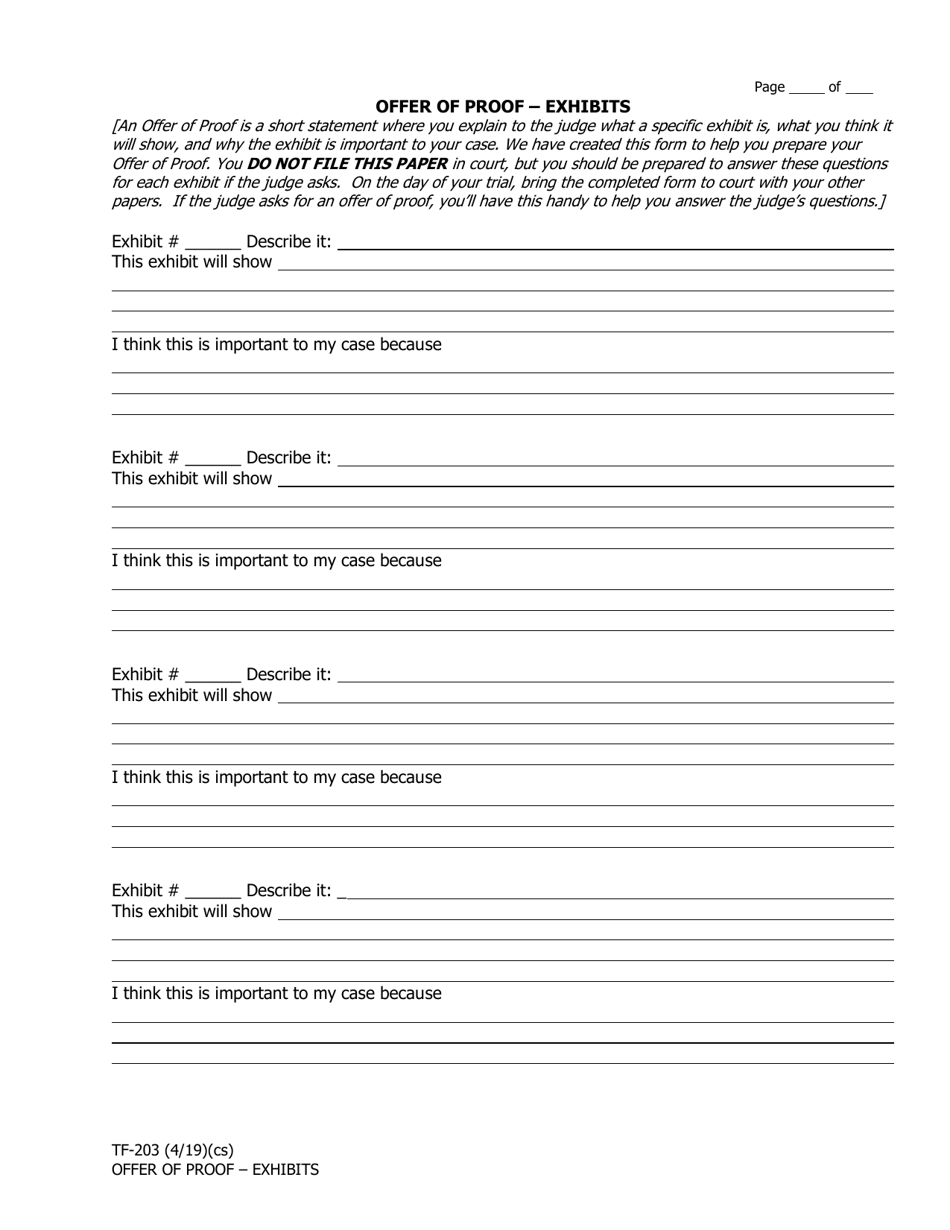Form TF-203 Offer of Proof - Exhibits - Alaska, Page 1