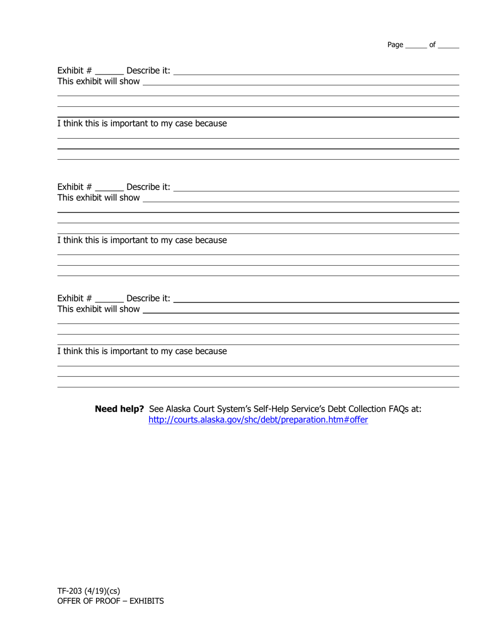 Form TF-203 Offer of Proof - Exhibits - Alaska, Page 2