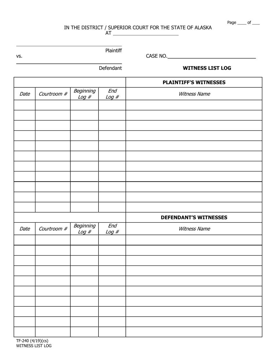 Form TF-240 - Fill Out, Sign Online and Download Fillable PDF, Alaska ...