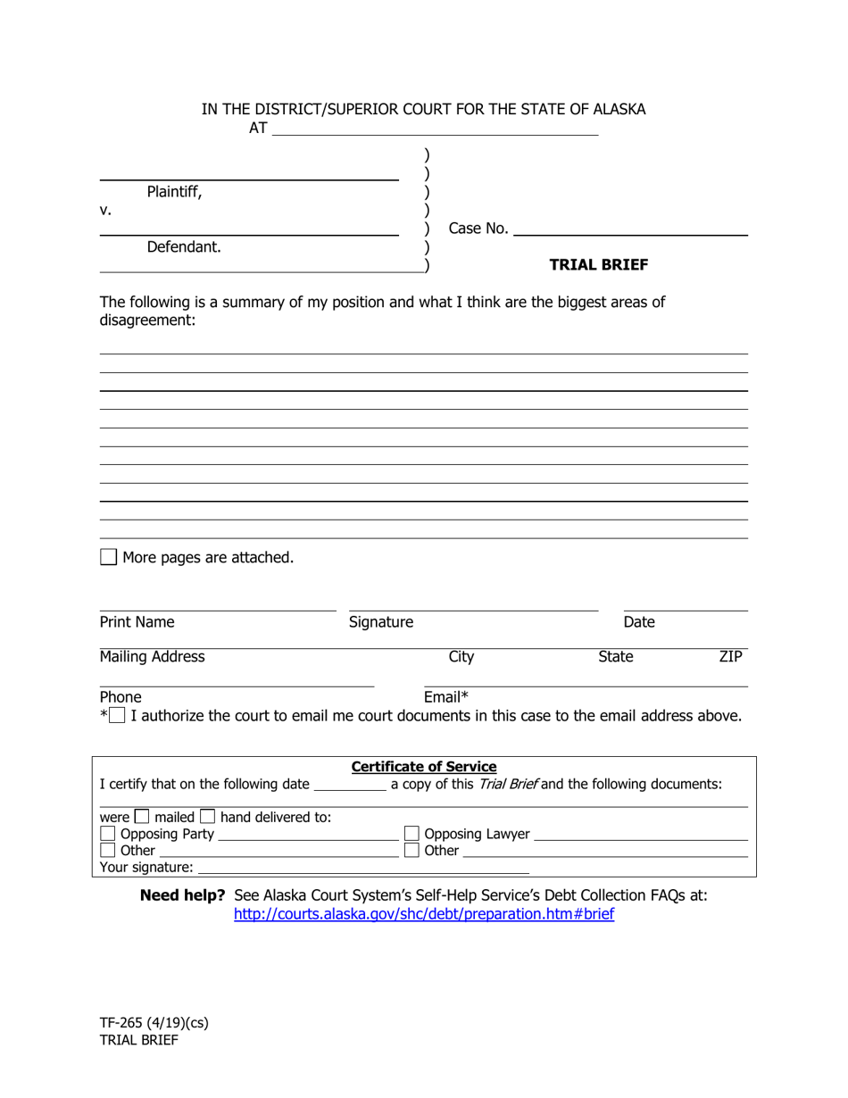 Form TF-265 - Fill Out, Sign Online and Download Fillable PDF, Alaska ...