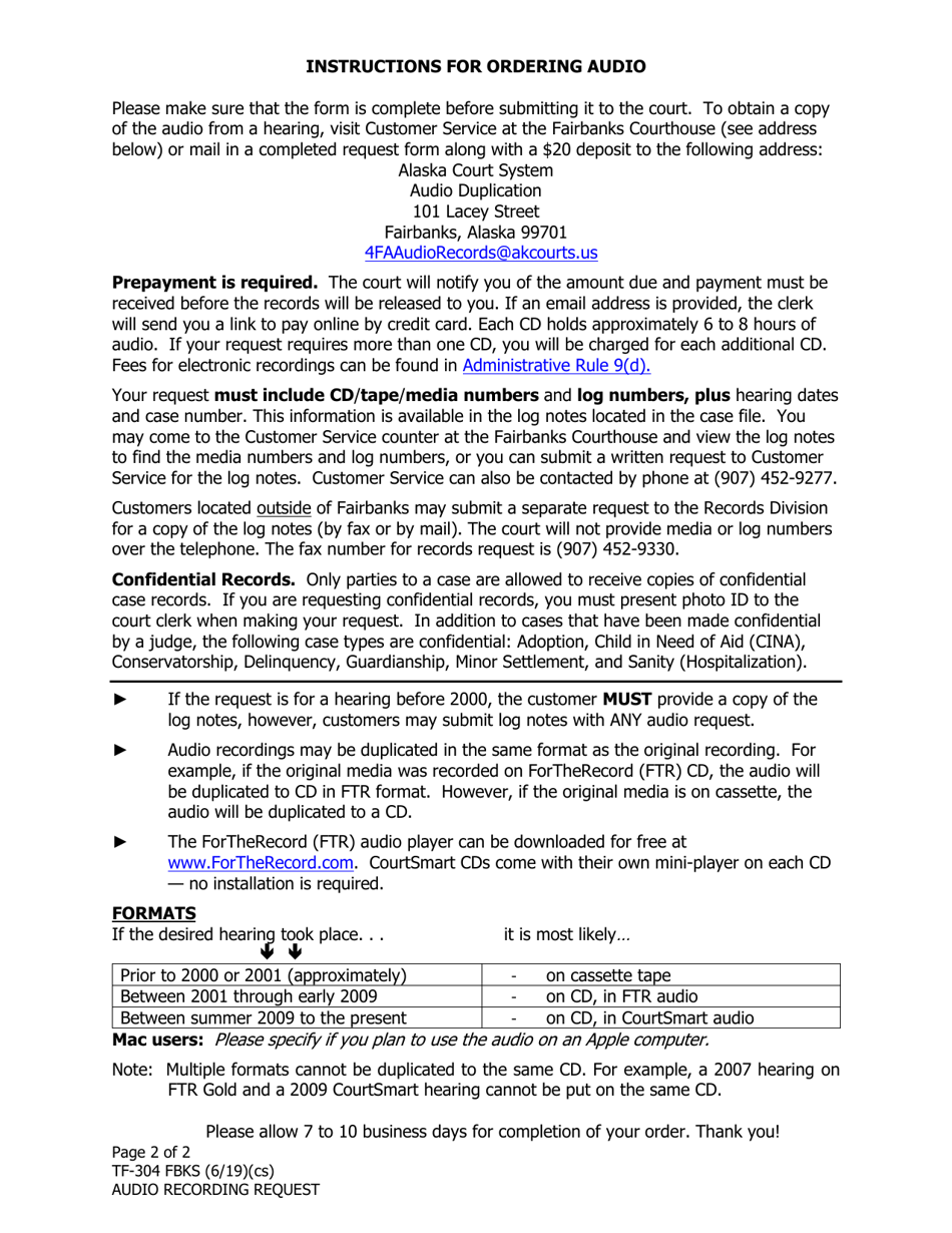 Form TF-304 Audio Recording Request - City of Fairbanks, Alaska, Page 2