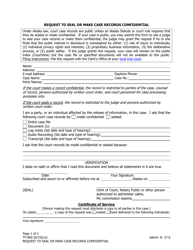 Form TF-800 Request to Seal or Make Case Records Confidential - Alaska