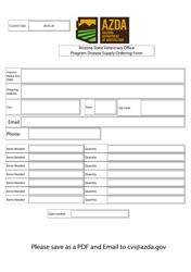 Document preview: Arizona State Veterinary Office Program Disease Supply Ordering Form - Arizona