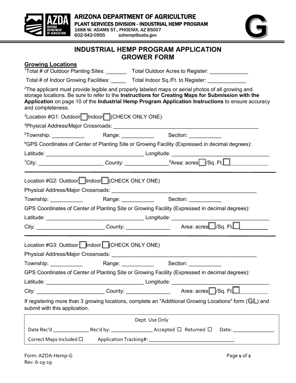 Industrial Hemp Program Application Grower Form - Arizona, Page 1