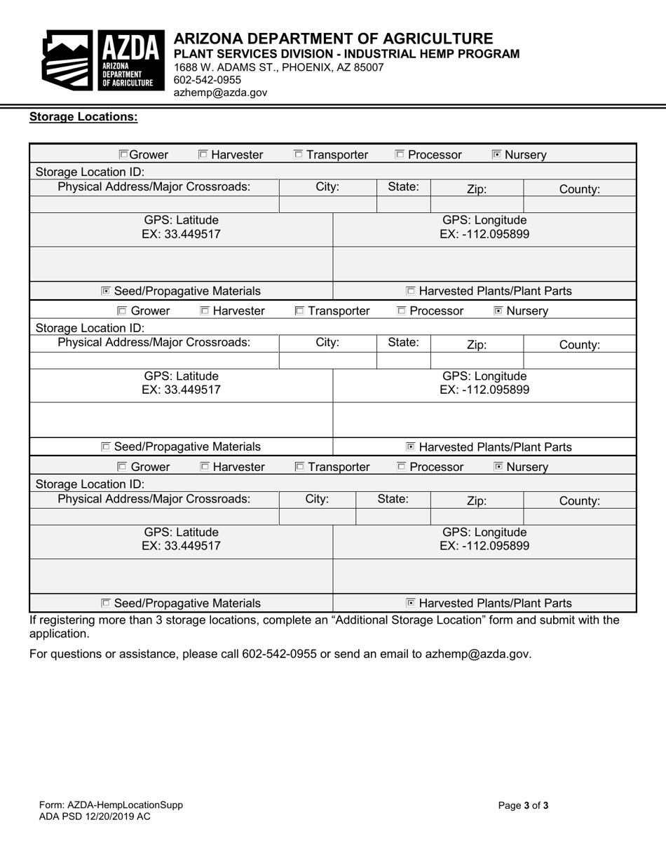 Industrial Hemp Program Locations Supplement - Arizona, Page 3