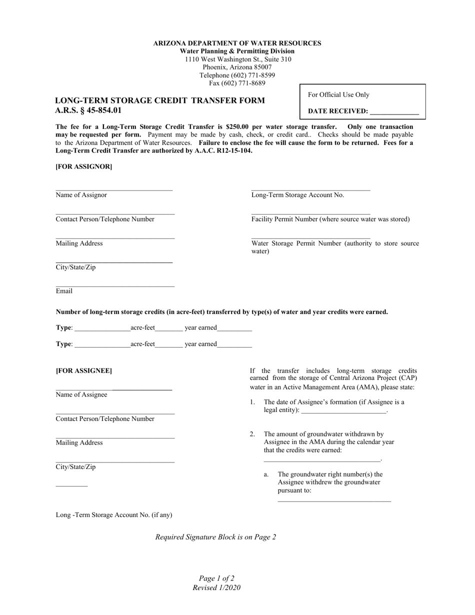 Long-Term Storage Credit Transfer Form - Arizona, Page 1