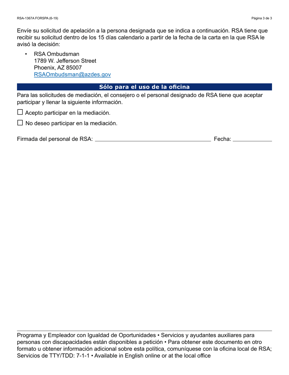 Formulario RSA-1367A-S Derechos De Apelacion - Arizona (Spanish), Page 3