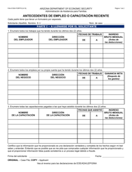 Document preview: Formulario FAA-0155A-S Antecedentes De Empleo O Capacitacion Reciente - Arizona (Spanish)