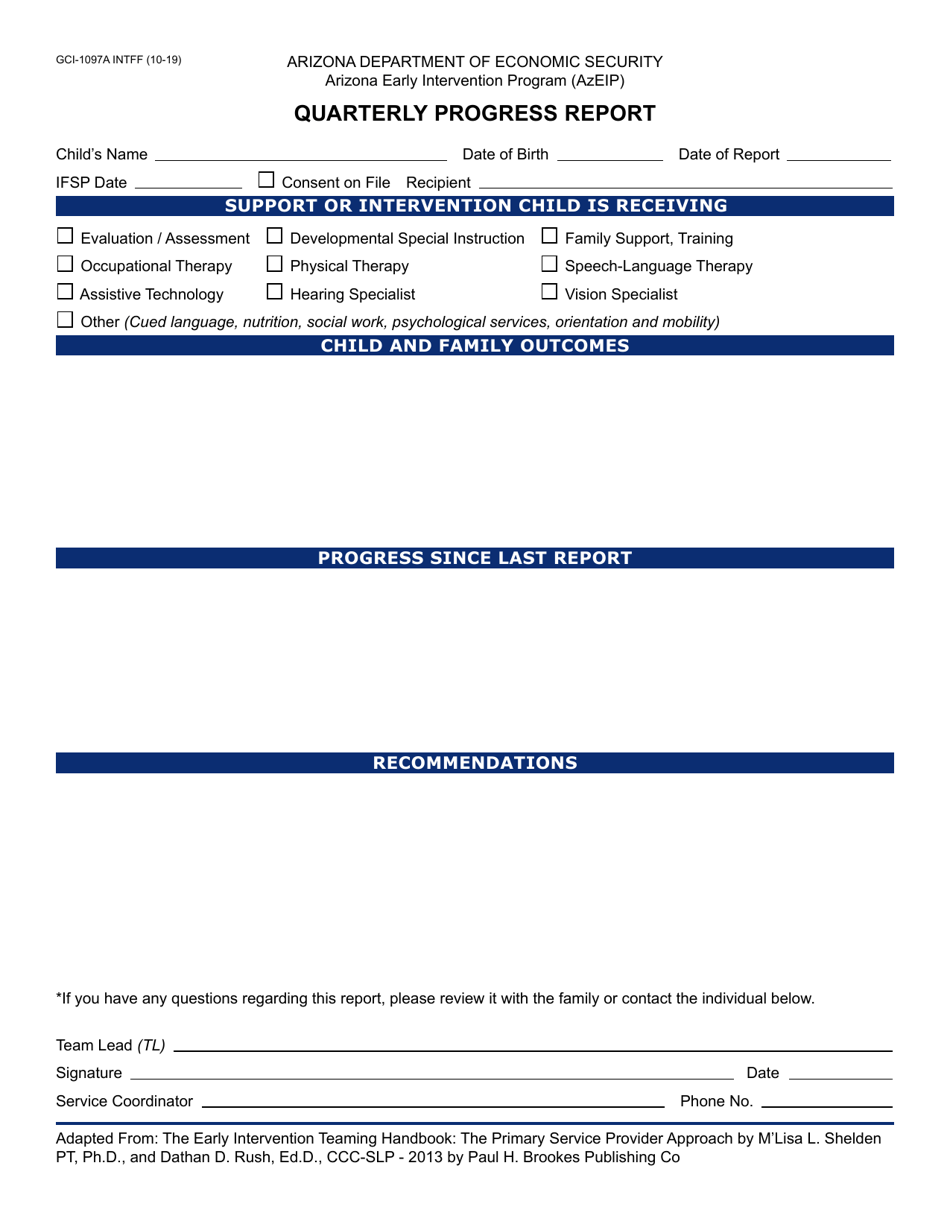 Form GCI-1097A Azeip Quarterly Progress Report - Arizona, Page 1