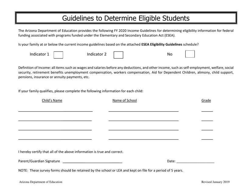 Guidelines to Determine Eligible Students - Arizona, 2020