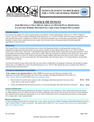 Notice of Intent to Discharge for a Type 2.04 General Permit - Arizona