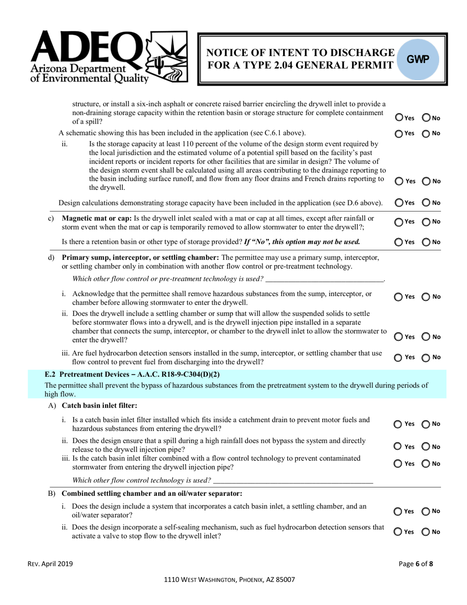 Notice of Intent to Discharge for a Type 2.04 General Permit - Arizona, Page 6